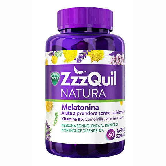 ZzzQuil NATURA Per Dormire 60 Pastiglie Gommose a Base di Melatonina con Camomilla Valeriana Lavanda-1