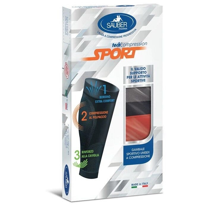 Sauber Sport Gambale Unisex A Compressione Colore Grigio-Rosso Taglia XL-1