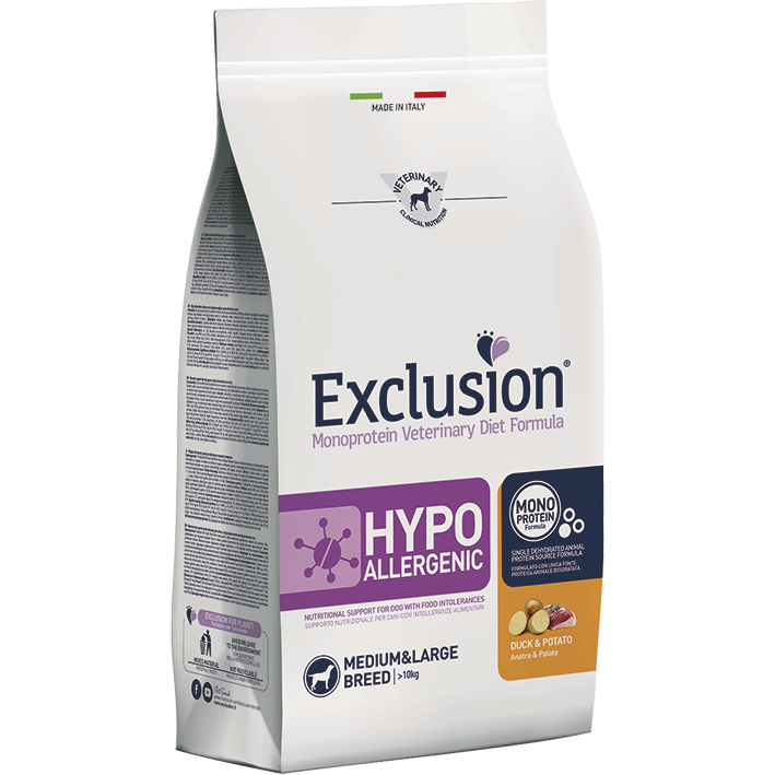 Exclusion Monoprotein Veterinary Diet Formula Hypoallergenic Crocchette Anatra/Patate Per Cani Taglia Media/Grande Sacco 12kg-2