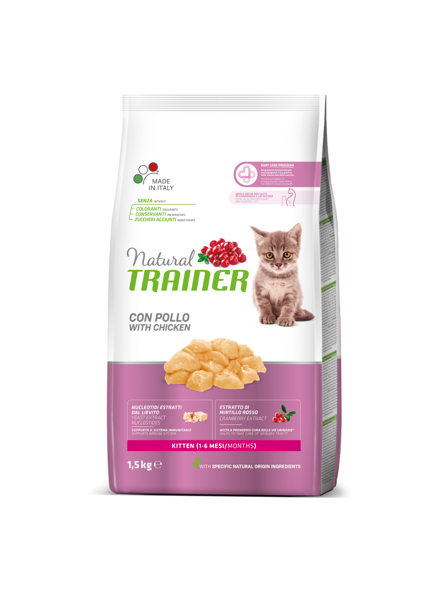 Natural Trainer Kitten Crocchette Con Pollo Per Gatti Cuccioli Sacco 1,5kg-2