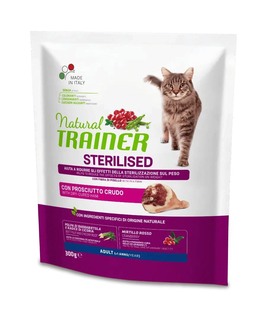 Natural Trainer Crocchette Al Prosciutto Crudo Per Gatti Sterilizzati Sacco 300g-1