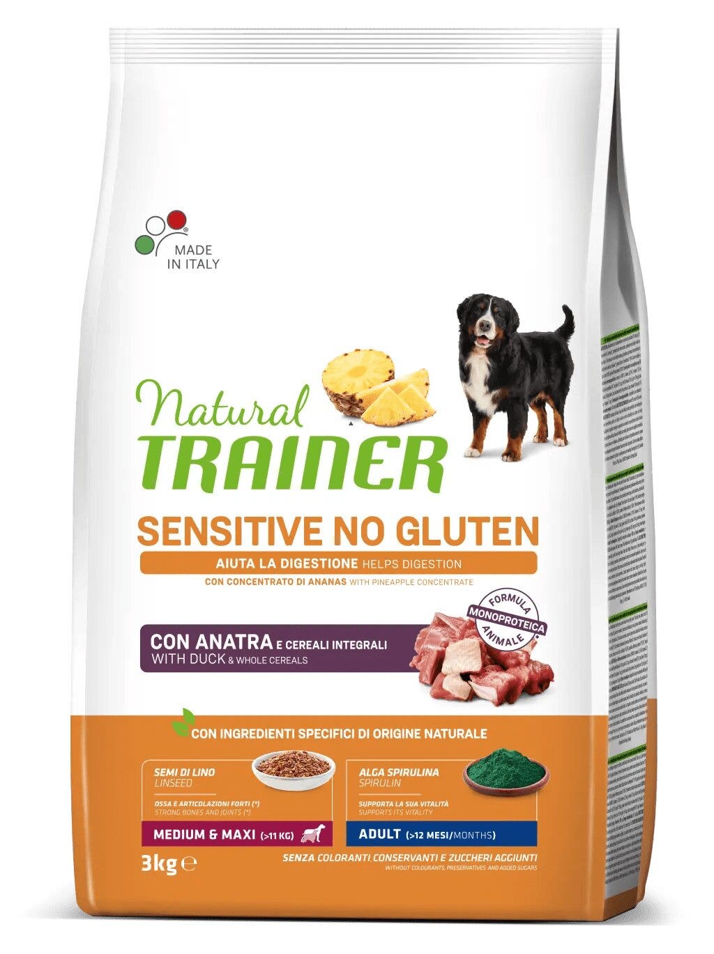 Natural Trainer Sensitive Senza Glutine Crocchette Con Anatra Per Cani Taglia Media/Grande Sacco 3kg-1