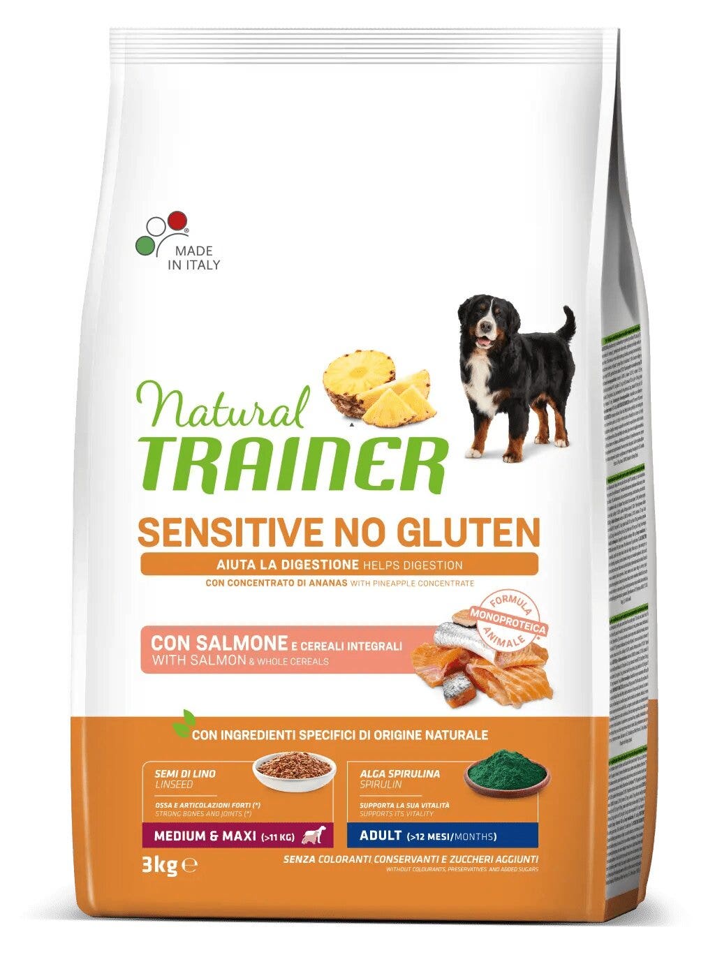Natural Trainer Sensitive No Gluten Crocchette Con Salmone Per Cani Adulti Taglia Media/Grande Sacco 3kg-1