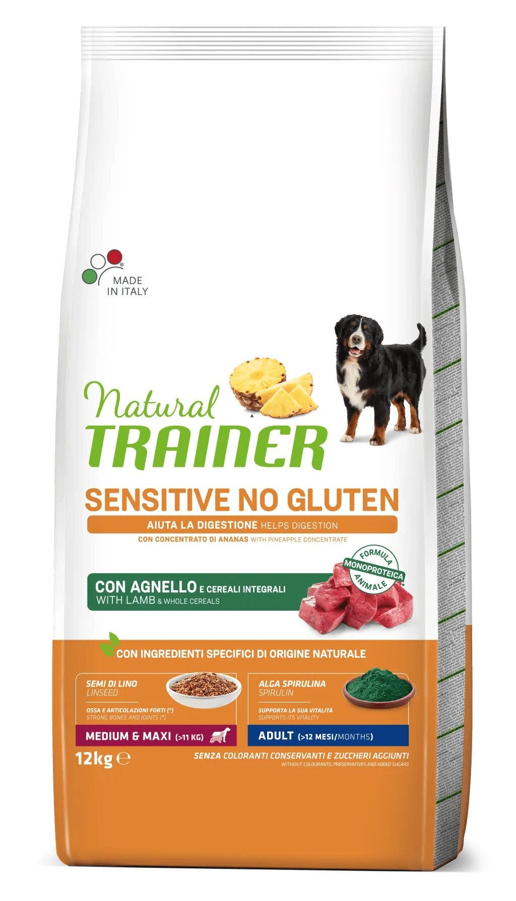 Natural Trainer Sensitive Senza Glutine Crocchette Agnello Per Cani Adulti Taglia Media/Grande 12kg-1