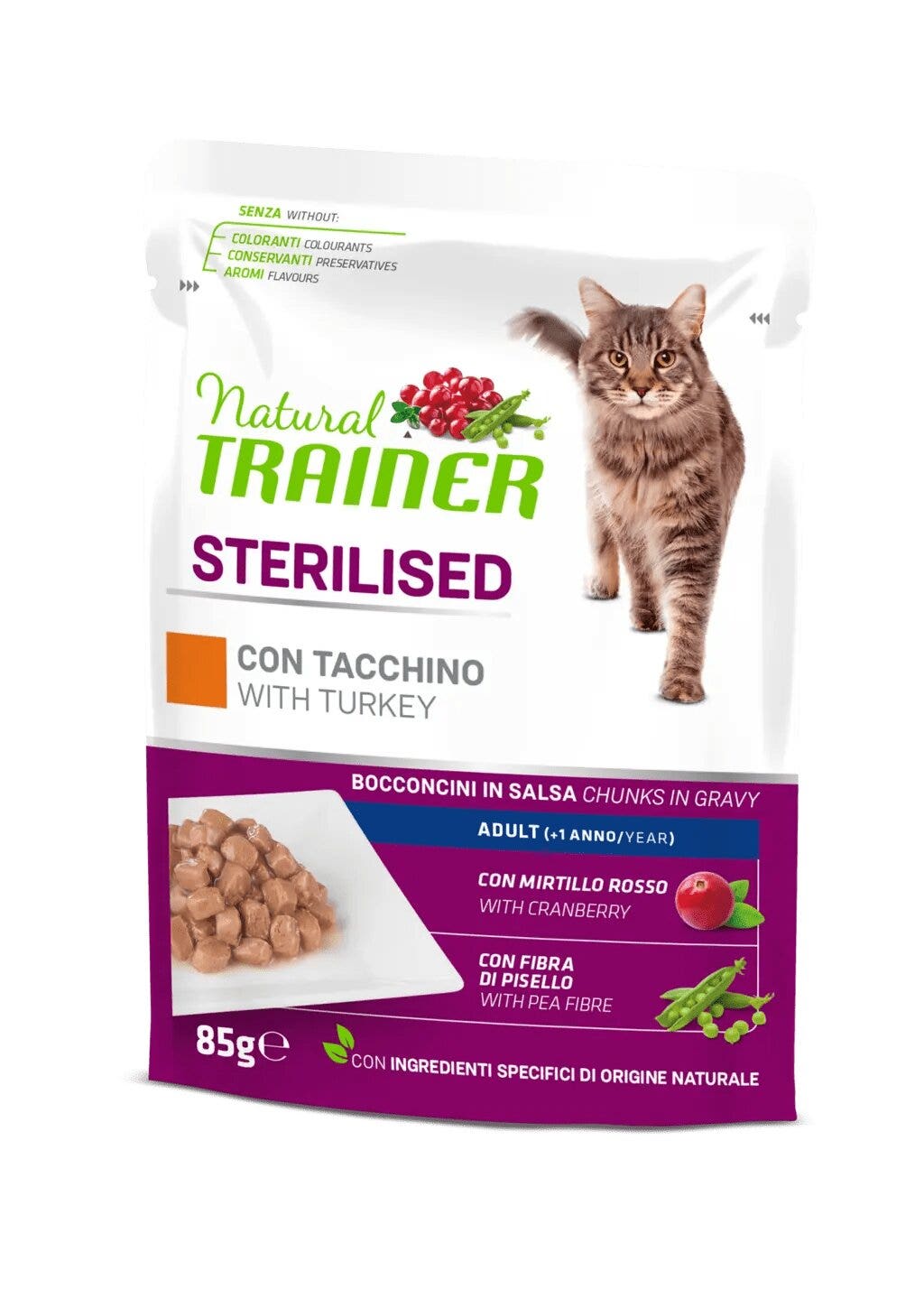 Natural Trainer Sterilised Cibo Umido Tacchino Per Gatti Adulti 85g-1