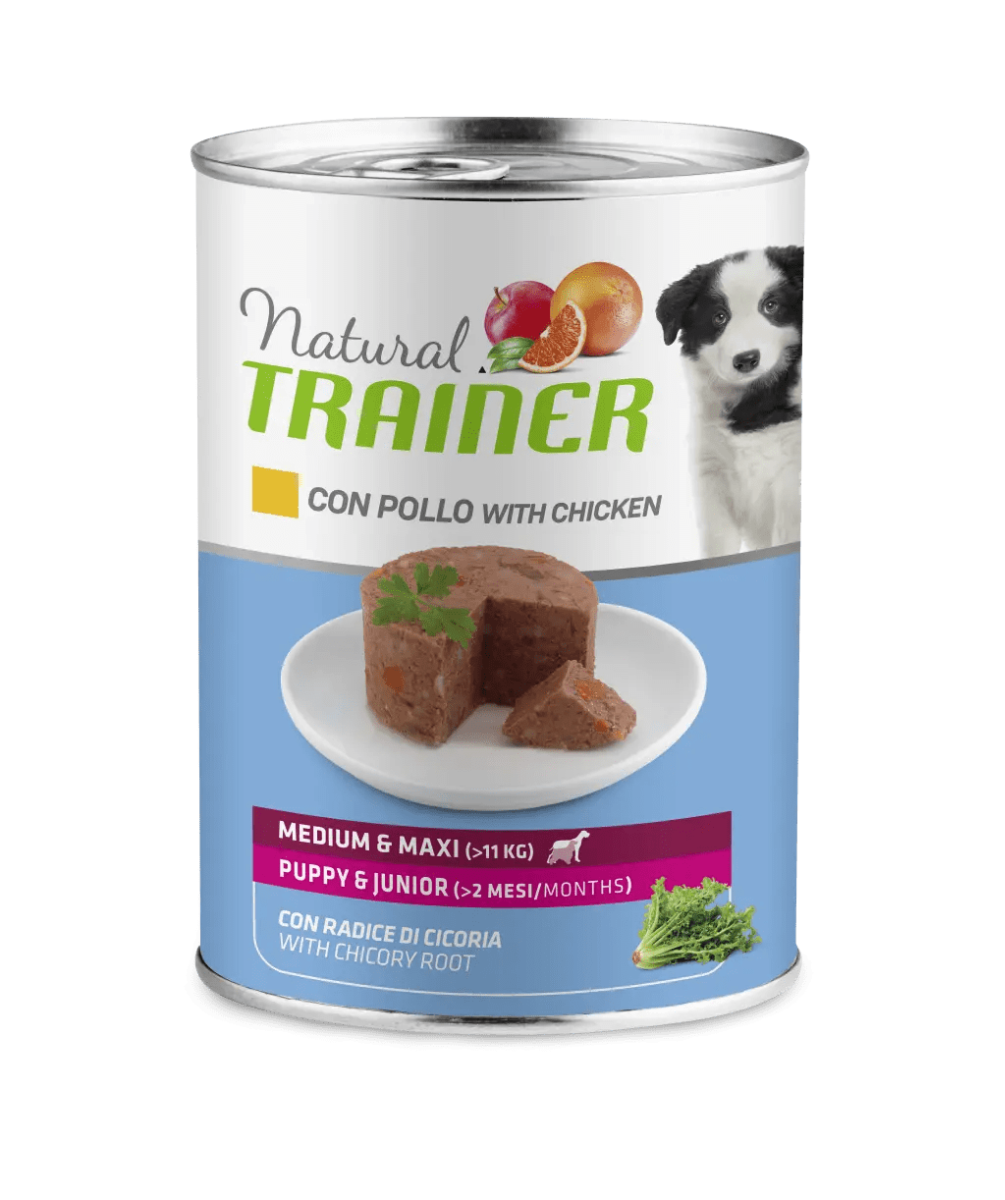 Natural Trainer Maintenance Medium E Maxi Per Cani Cuccioli Umido Pollo Lattina 400g-1