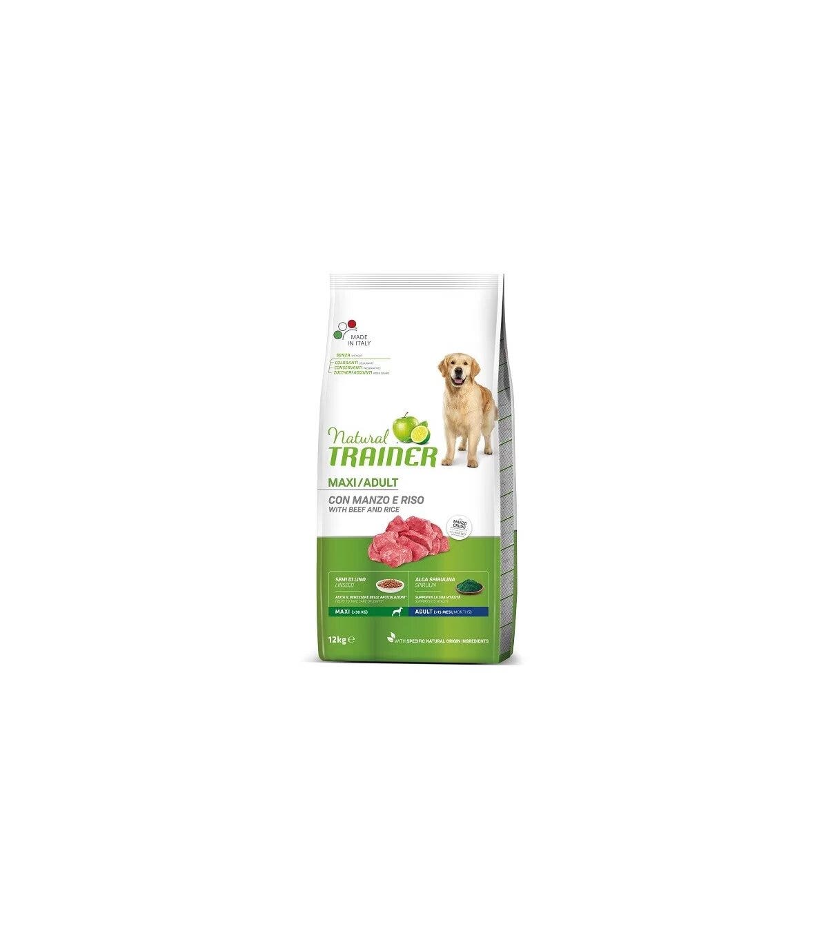 Natural Trainer Crocchette Manzo e Riso Cane Adult Maxi 12Kg-1