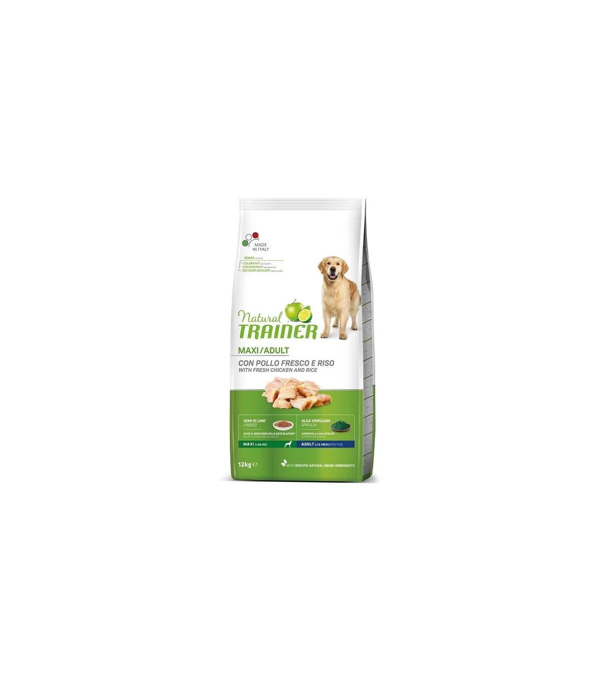 Natural Trainer Crocchette Pollo Fresco e Riso Cane Adult Maxi 12Kg-1