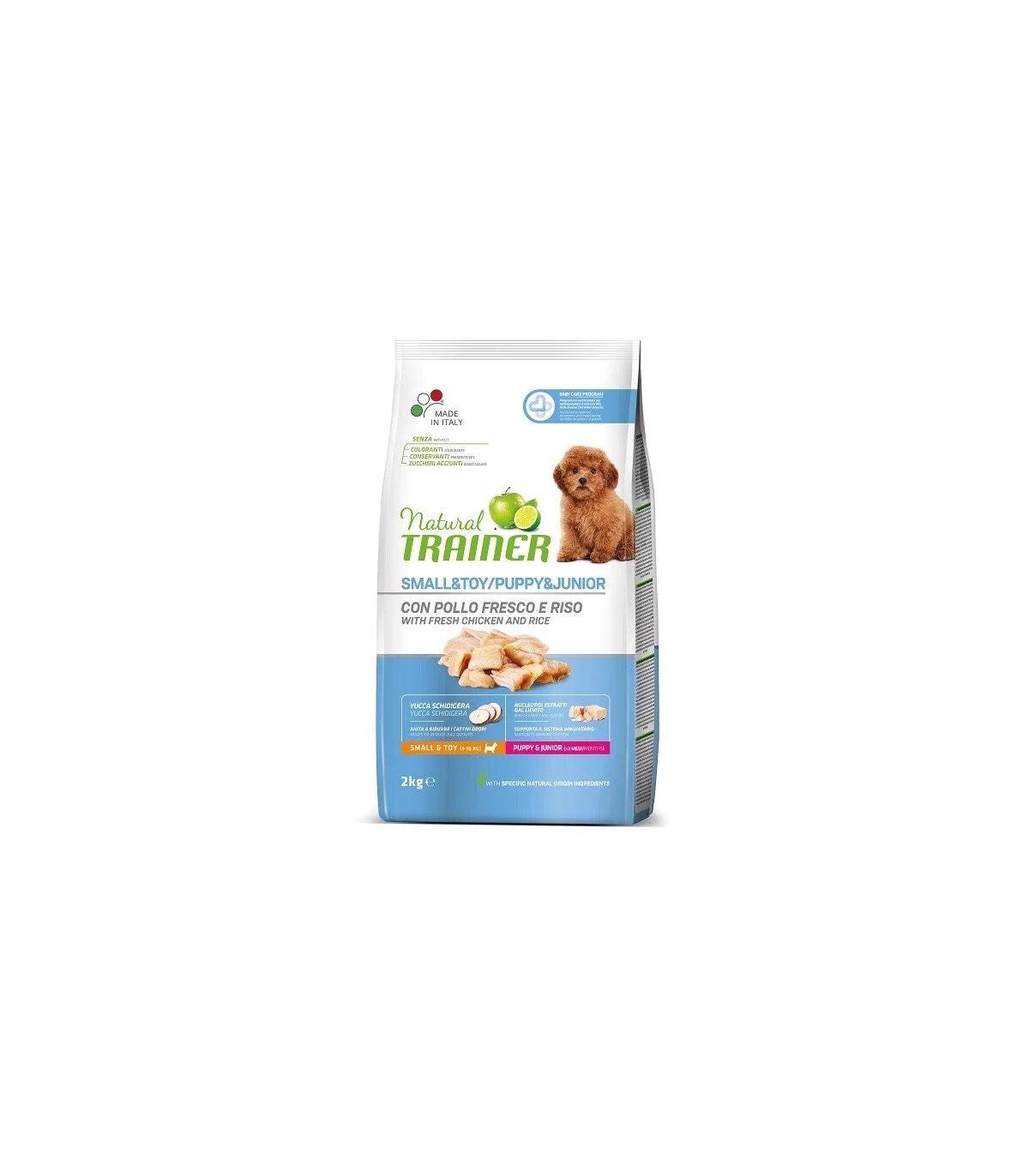 Natural Trainer Puppy & Junior Small & Toy Con Pollo Fresco E Riso 2Kg-1