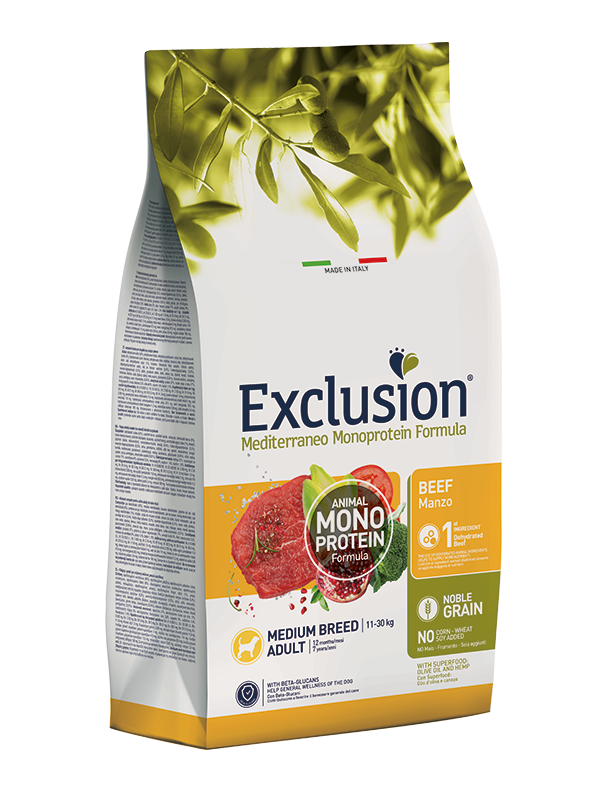 Exclusion Mediterraneo Monoprotein Formula Noble Grain Beef Crocchette Con Manzo Per Cani Adulti Taglia Media Sacco 3kg-2