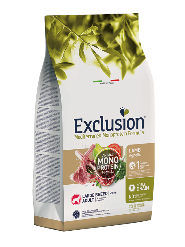 Exclusion Mediterraneo Monoprotein Formula Noble Grain Lamb Crocchette Con Agnello Per Cani Adulti Taglia Grande Sacco 12kg-2