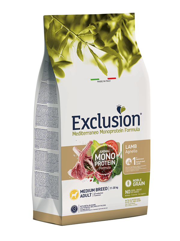 Exclusion Mediterraneo Monoprotein Formula Noble Grain Lamb Crocchette Con Agnello Per Cani Adulti Taglia Media Sacco 3kg-2