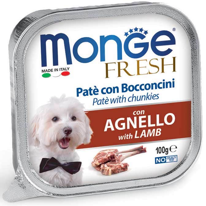 Monge Fresh Paté Bocconcini Con Agnello Cibo Umido Per Cani Adulti 100g-1