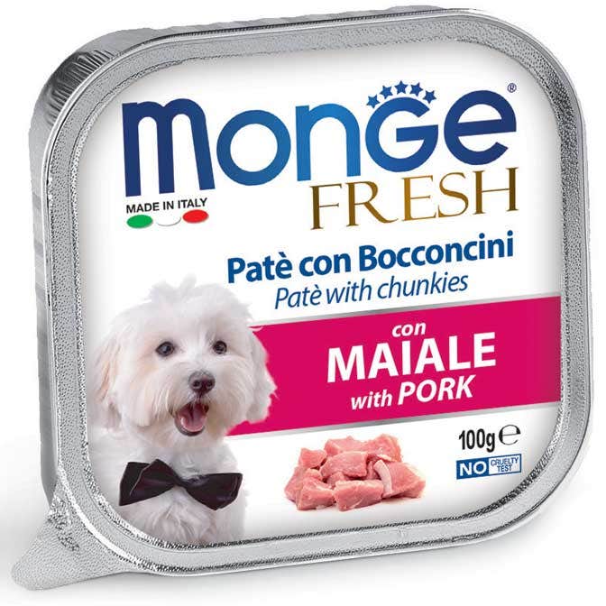 Monge Fresh Paté Bocconcini Con Maiale Cibo Umido Per Cani Adulti 100g-1