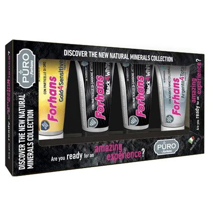 Forhans Minerals Collection Dentifricio Black4White 2x12ml + Gold4Sensitive Teeth 12ml + Argento4Total Protection 12ml-2