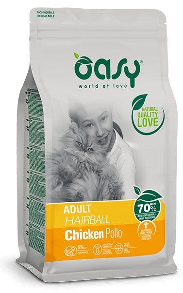 Oasy Lifestage Adult Hairball Pollo Cibo Secco Per Gatti 300g-1