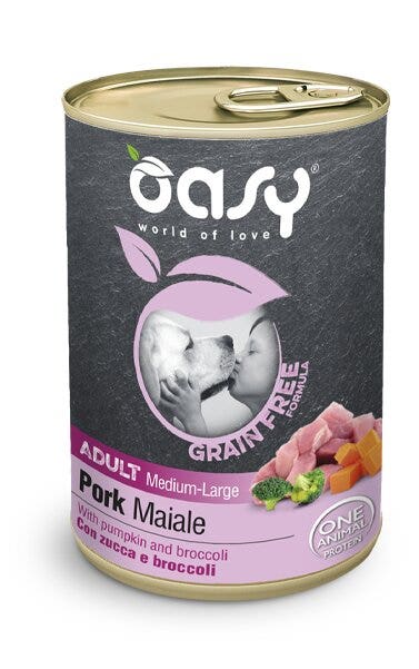 Oasy Grain Free Formula Cibo Umido Maiale Per Cani Adulti Taglia Media/Grande 400g-1