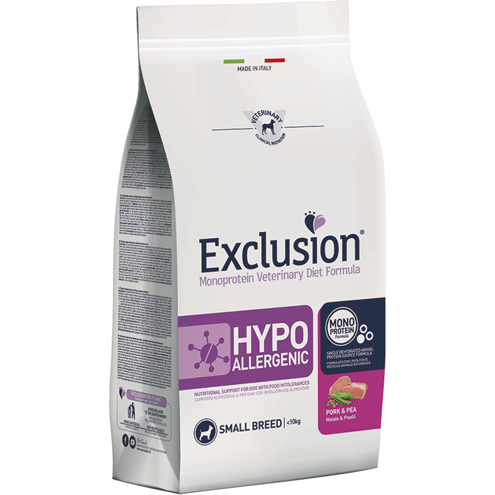 Exclusion Monoprotein Veterinary Diet Formula Hypoallergenic Crocchette Suino/Piselli Per Cani Taglia Piccola Sacco 800g-2