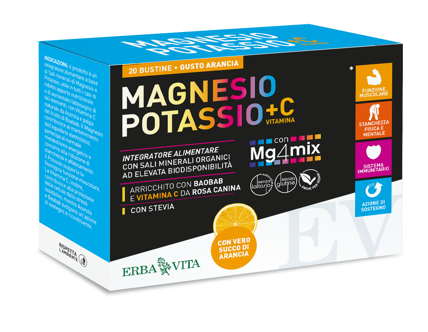 Erba Vita Magnesio E Potassio+Vitamina C Gusto Arancia 20 Bustine  - 2