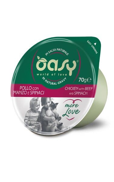 Oasy More Love Gatto Pollo Con Manzo E Spinaci 70g-1