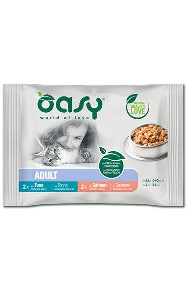 Oasy Bocconcini In Salsa Per Gatti Adulti Multipack Fish Selection 4x85g-1