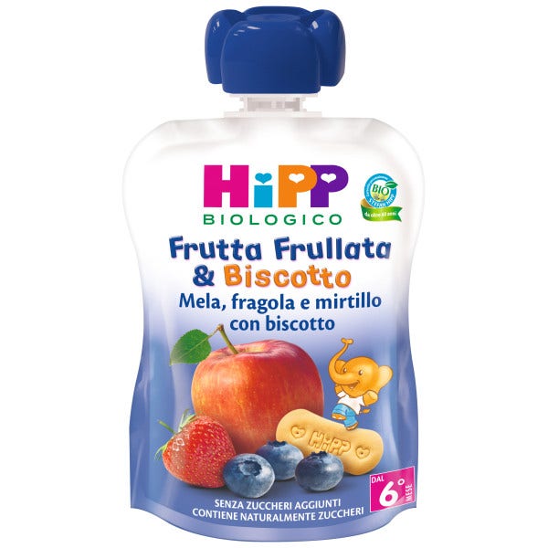 Hipp Frutta Frullata Mela Fragola Mirtillo Biscotto 90ml 6 Mesi+  - 1