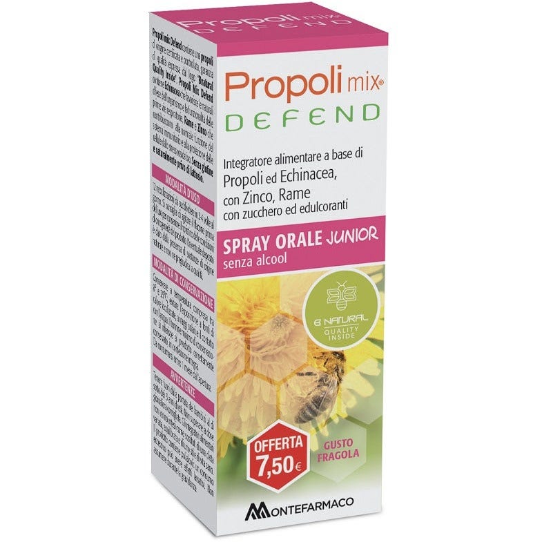 Propoli Mix Defend Spray Orale Junior Analcolico 30ml Gusto Fragola-2
