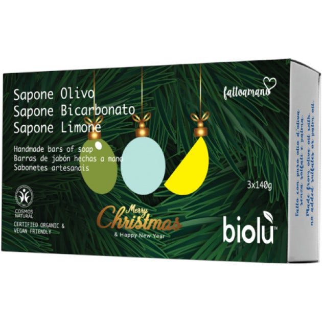 Biolù Tris Natale Saponi Solidi Olivo/Bicarbonato/Limone 3x140g-1