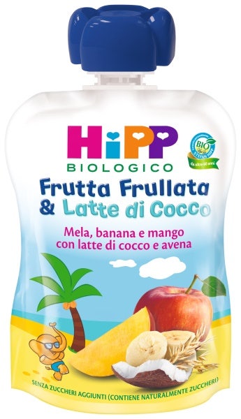 Hipp Biologico Frutta Frullata E Latte Di Cocco Gusto Mela Banana E Mango Con Latte Di Cocco E Avena 90g-1