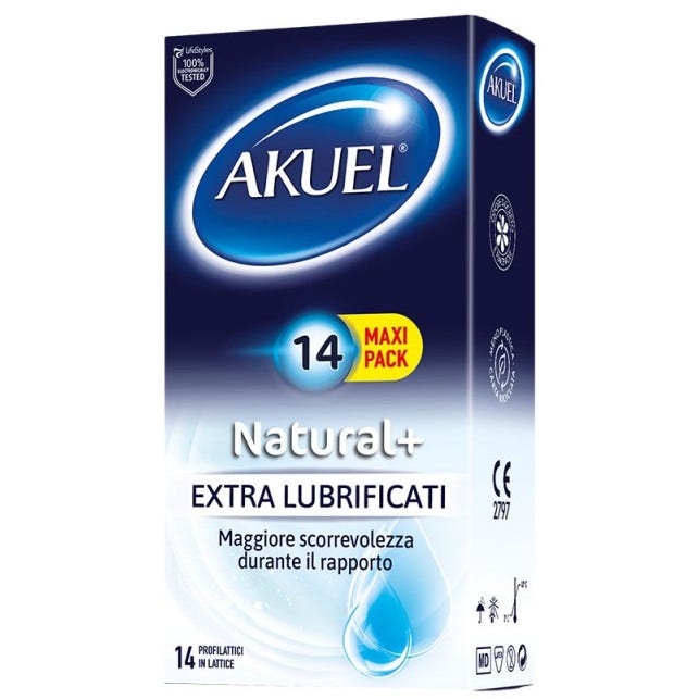 Akuel Natural+ Profilattici Extra Lubrificati 14 Pezzi-1
