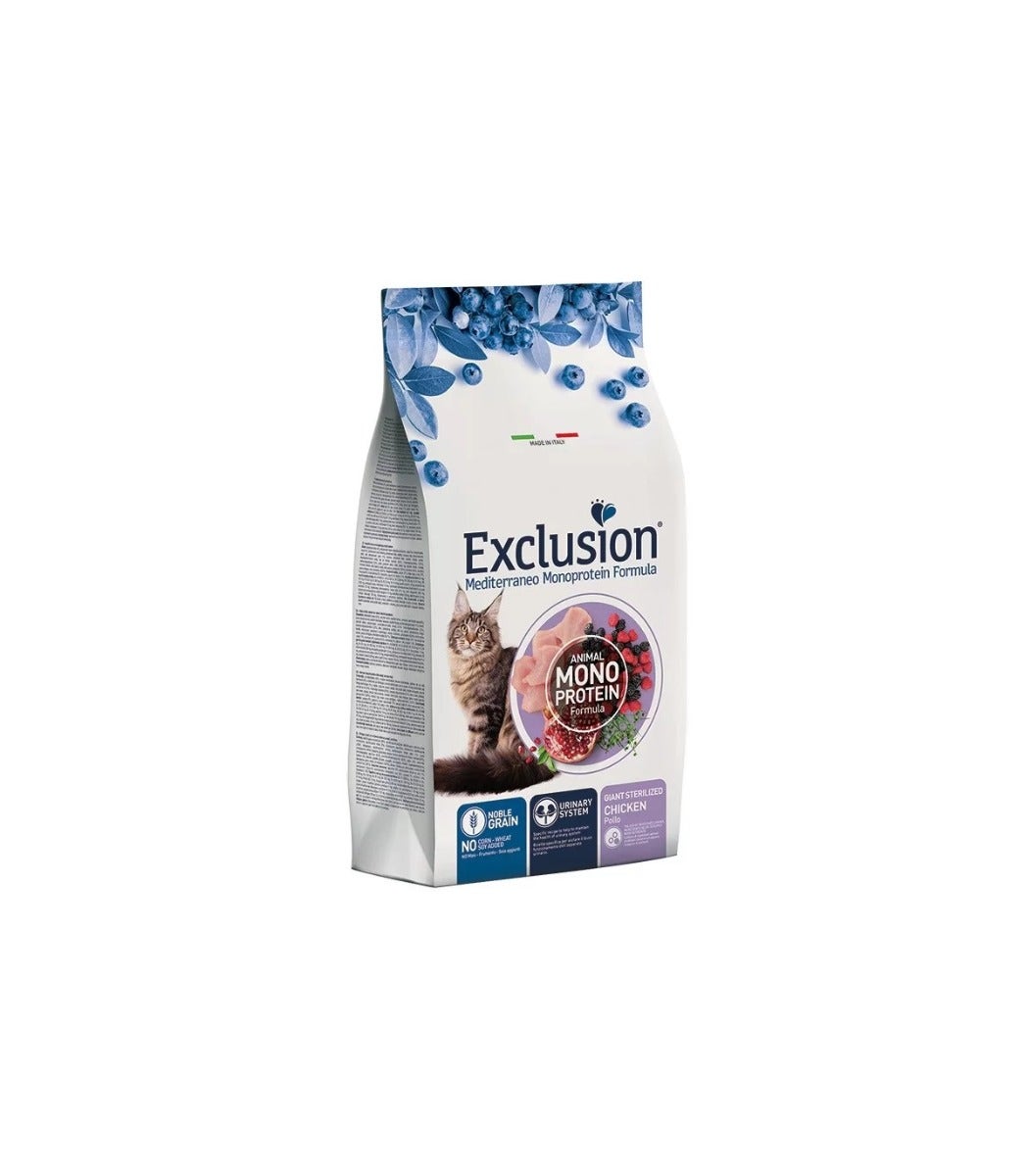Exclusion Mediterraneo Monoprotein Noble Grain Giant Sterilized Per Gatti Sterilizzati Cibo Secco Pollo Per Gatti Sterilizzati 1,5kg-1