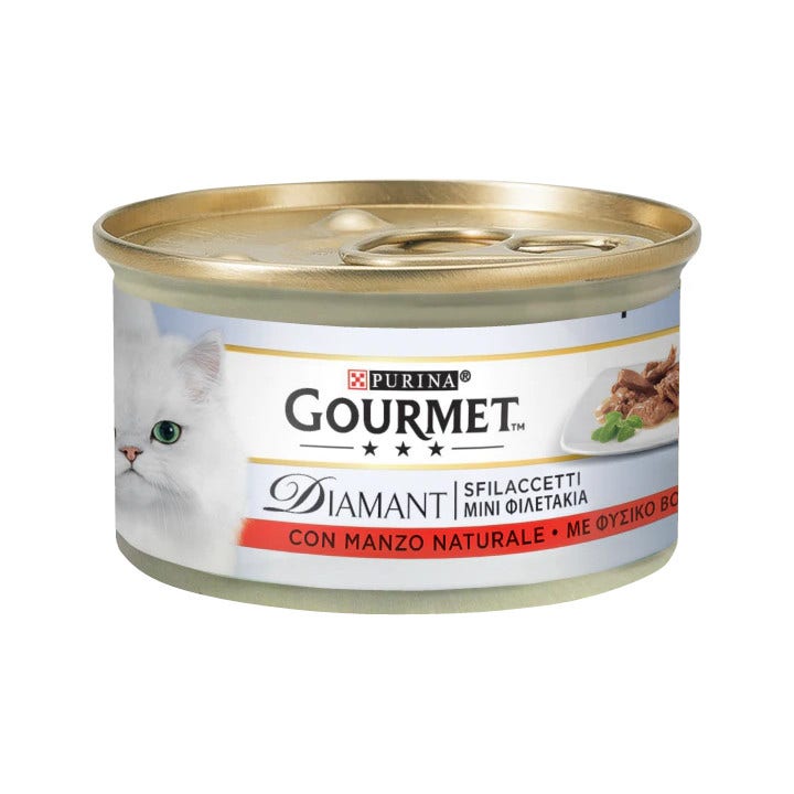 Purina Gourmet Diamant Sfilaccetti Con Manzo Prelibato Per Gatti Lattina 85g-1