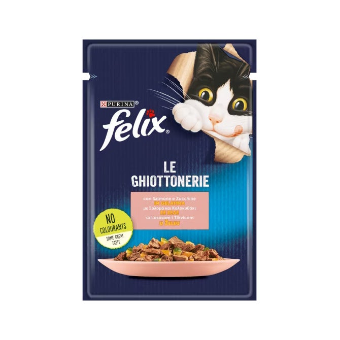 Purina Felix Le Ghiottonerie Gusto Salmone/Zucchine Cibo Umido Gatti Adulti Busta 85g-5