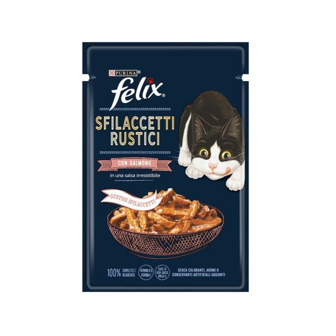 Purina Felix Sfilaccetti Rustici Gusto Salmone Cibo Umido Gatti Adulti Busta 80g-5