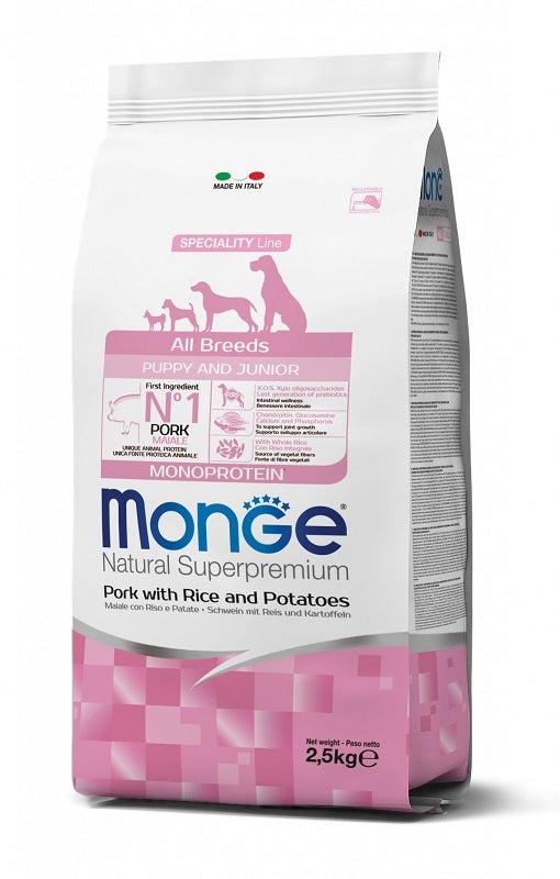Monge Natural Superpremium All Breeds Maiale Con RIso Patate Cibo Secco Cani Cuccioli Sacco 2,5Kg-2