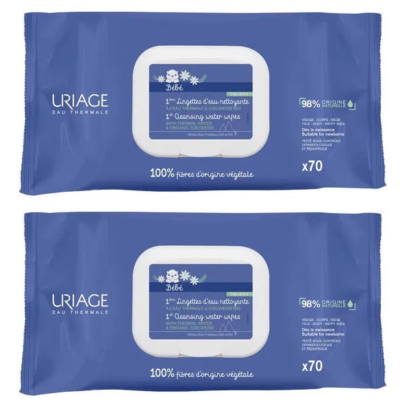 Uriage Bebe Salviette Detergenti All'Acqua 70+70 Pezzi-2