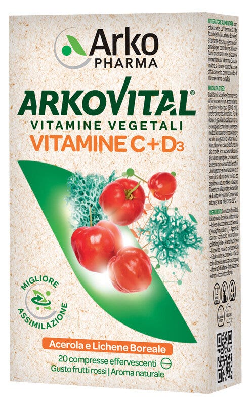 Arkopharma Arkovital Vitamine C+D3 Effervescenti Gusto Frutti Rossi 20 Compresse-2
