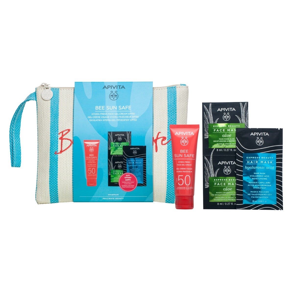Apivita Bee Sun Safe Hydra Fresh Crema Gel Viso SPF50 + Face Mask Aloe 2x8ml + Hair Mask Hyaluronic Acid 20ml-1