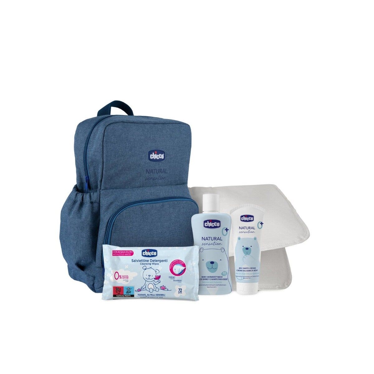 Chicco Natural Sensation Zaino Detergente Corpo&Capelli + Crema Lenitiva + Salviette-1