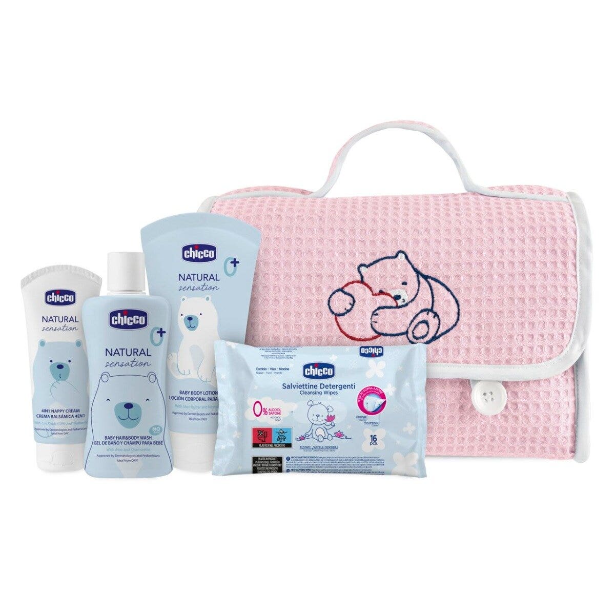 Chicco Natural Sensation Beauty Rosa Detergente Corpo&Capelli + Crema Corpo + Pasta Lenitiva + Salviette-1