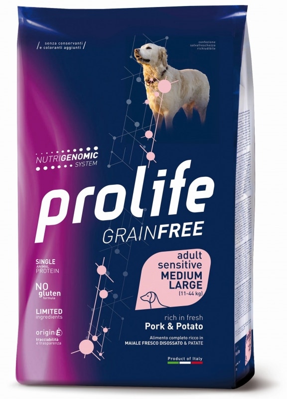 Prolife Dog Grain Free Sensitive Pork & Potato Cibo Secco Per Cani Adulti Taglia Media/Grande Sacco 10 Kg-2