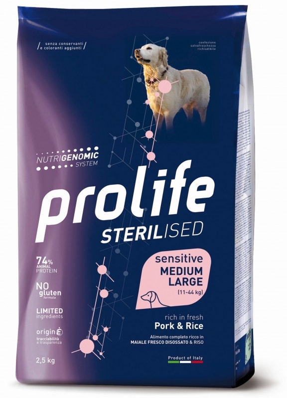 Prolife Dog Sterilised Sensitive Pork & Rice Cibo Secco Per Cani Adulti Sterilizzati Taglia Media/Grande Sacco 12 kg-2