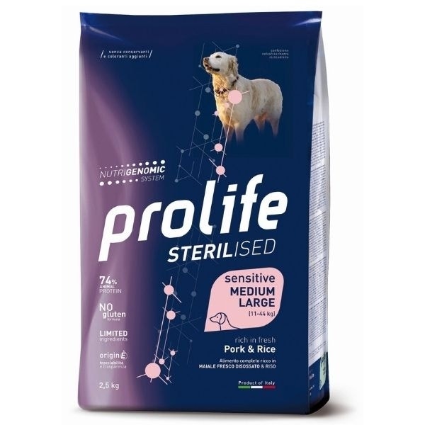 Prolife Dog Sterilised Sensitive Adult Medium/Large Pork & Rice 2,5Kg-2