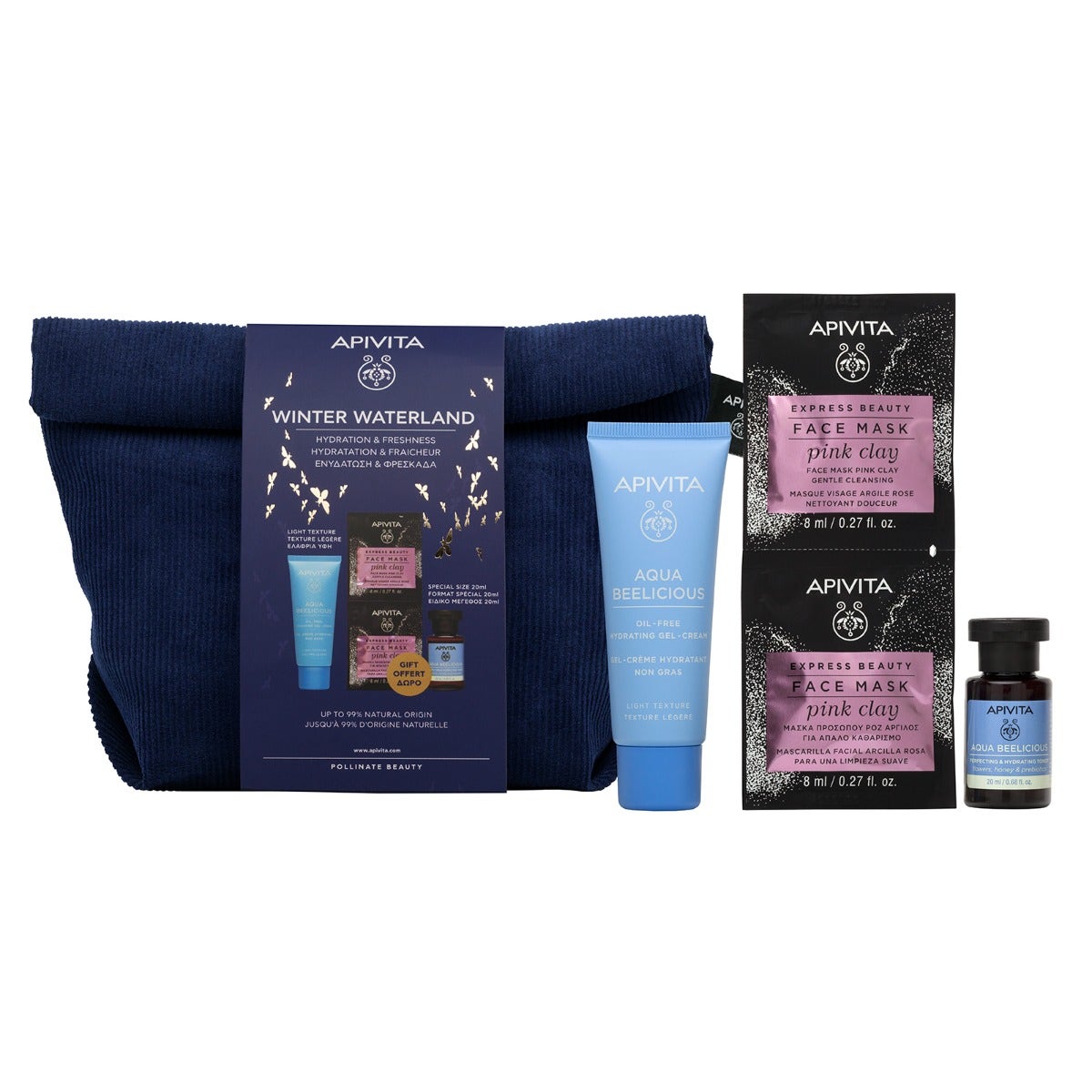 Apivita Cofanetto Aqua Beelicious Gel-Crema Idratante Oil Free 40ml+Tonico Idratante 20ml+Maschera Argilla Rosa 2x8ml-4