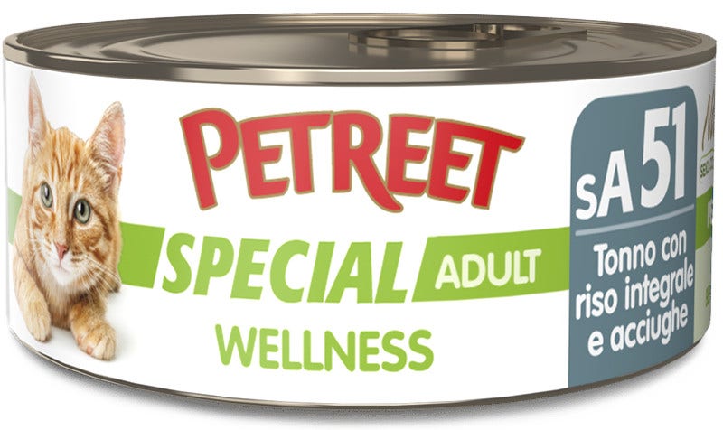 Petreet Wellness Tonno Con Riso Integrale Acciughe Cibo Umido Gatto Adulto Barattolo 70g-2