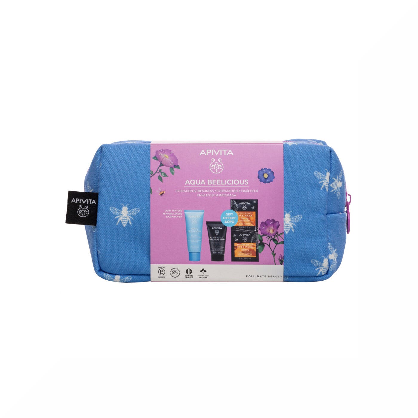 Apivita Aqua Beelicious Texture Leggera+ Gel Detergente Viso+ Maschera+ Pochette-1