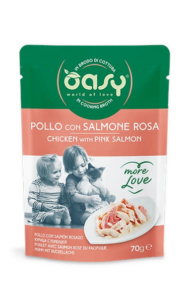Oasy Wet Cat More Love Pollo Con Salmone Rosa Cibo Umido Per Gatti Adulti 70g-2