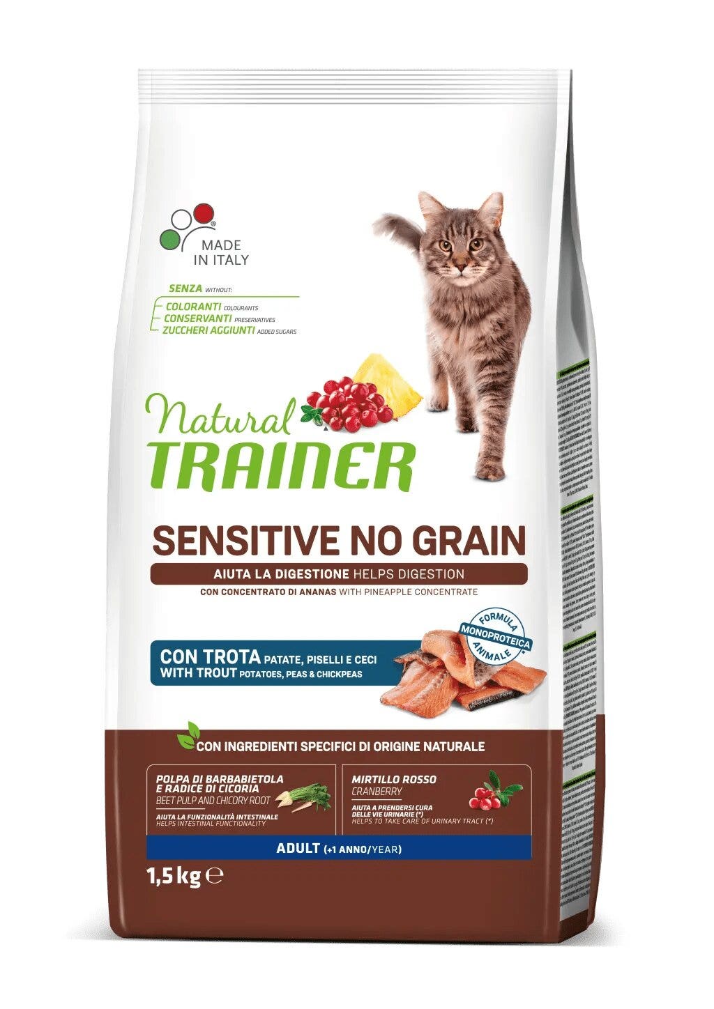 Natural Trainer No Grain Adult Trota Cibo Per Gatti 1,5kg-2