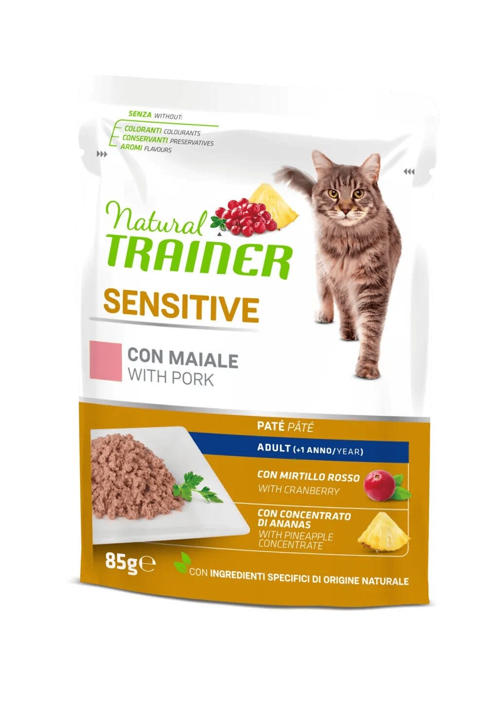 Natural Trainer Gatto Sensitive Adult con Maiale Paté 85g-1
