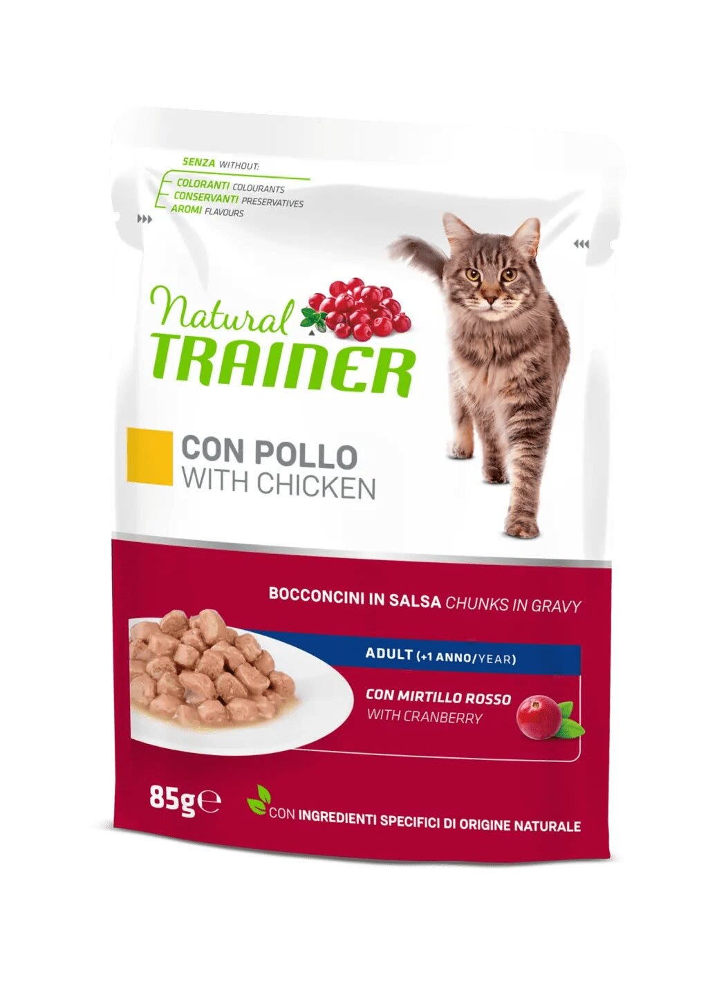 Natural Trainer Gatto Hairball Adult con Pollo Bocconcini in Salsa 85g-1